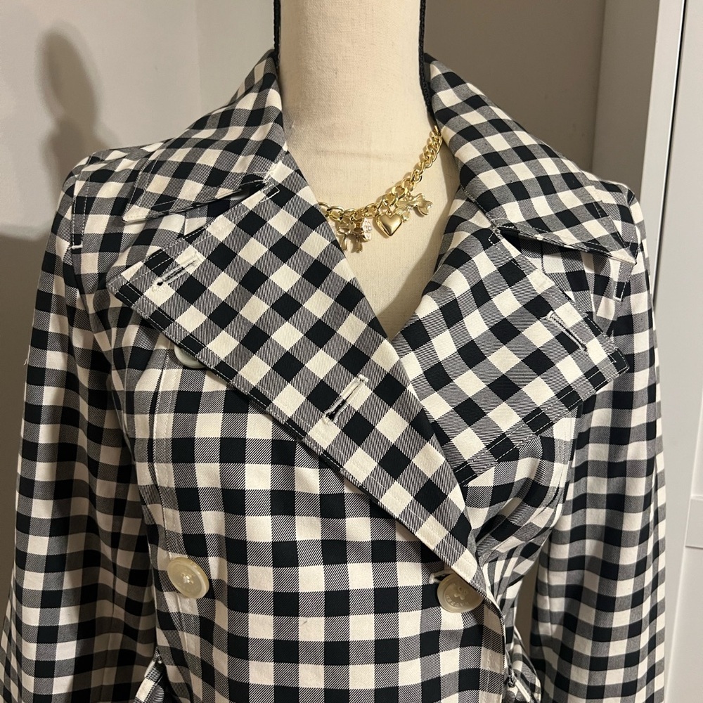 Ralph Lauren Gingham Trench Coat in Black and White - Picture 8 of 10